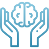 Mask group (4) Hands holding a brain, blue outline icon.
