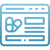 Medical website icon with pills and text.