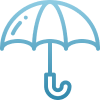 Blue umbrella icon on black background.