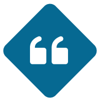Blue diamond with white quotation marks.